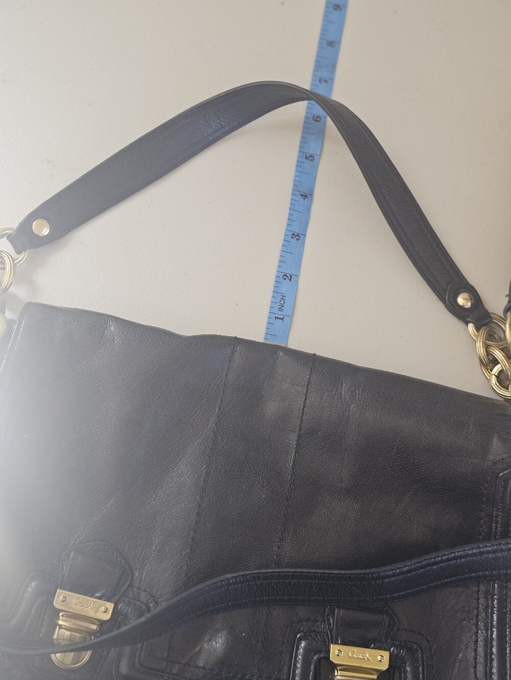 Vintage Coach Poppy Leather Pushlock Flap Bag #17925 Black Convertible Crossbody - Picture 13 of 16